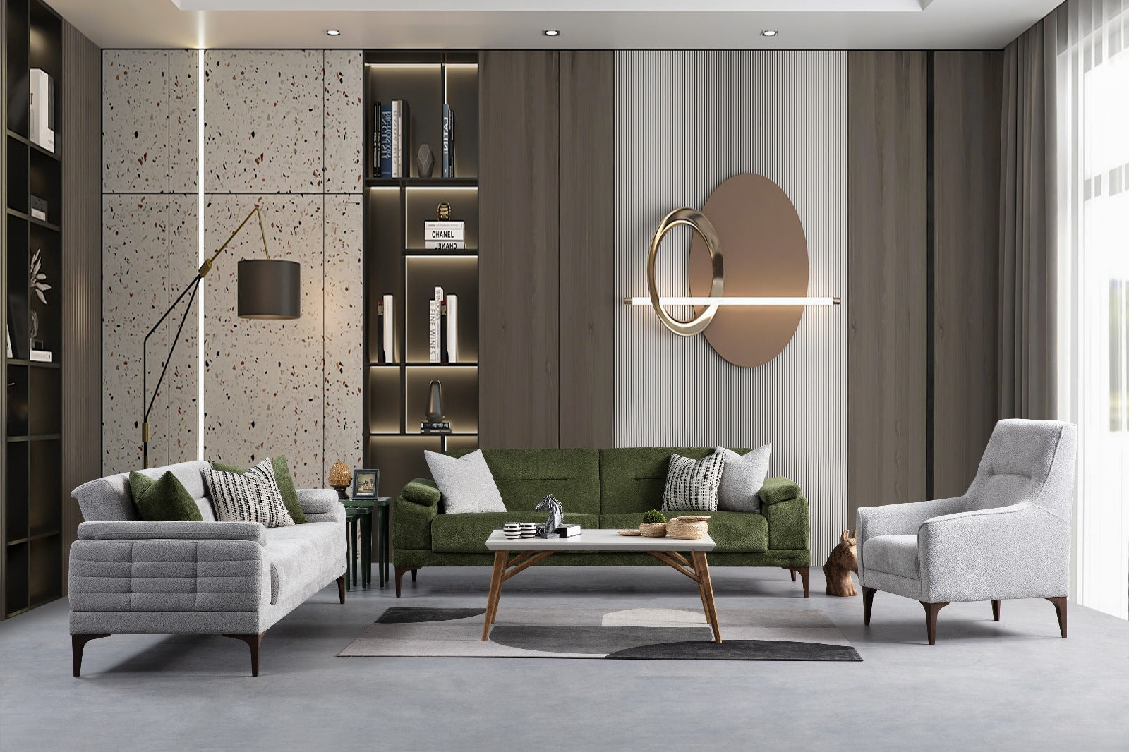 K- Delfi Sofa Set Sofa Sets 3+2+1 Green (M-705)/Grey (M-706)